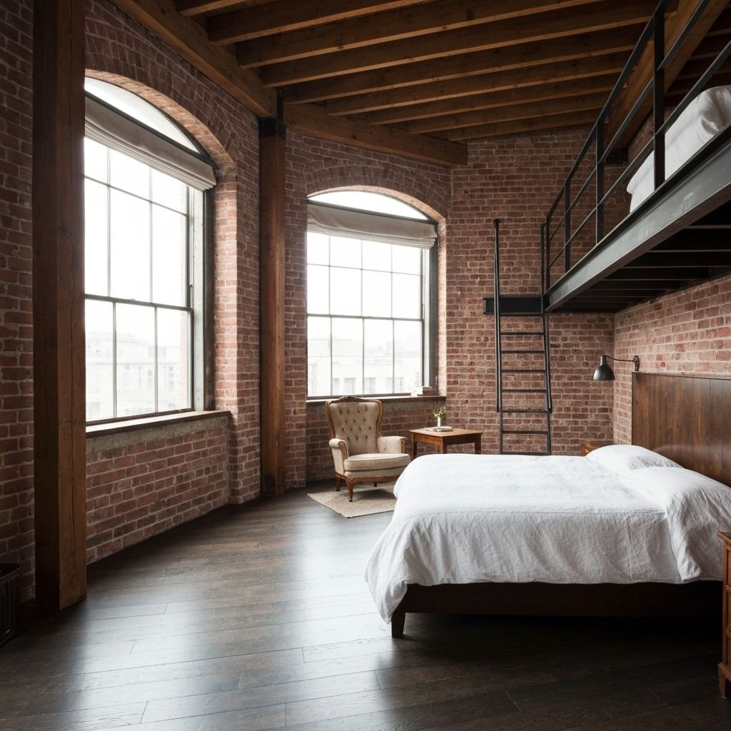 Home industrial bedroom loft exposed brick (1)