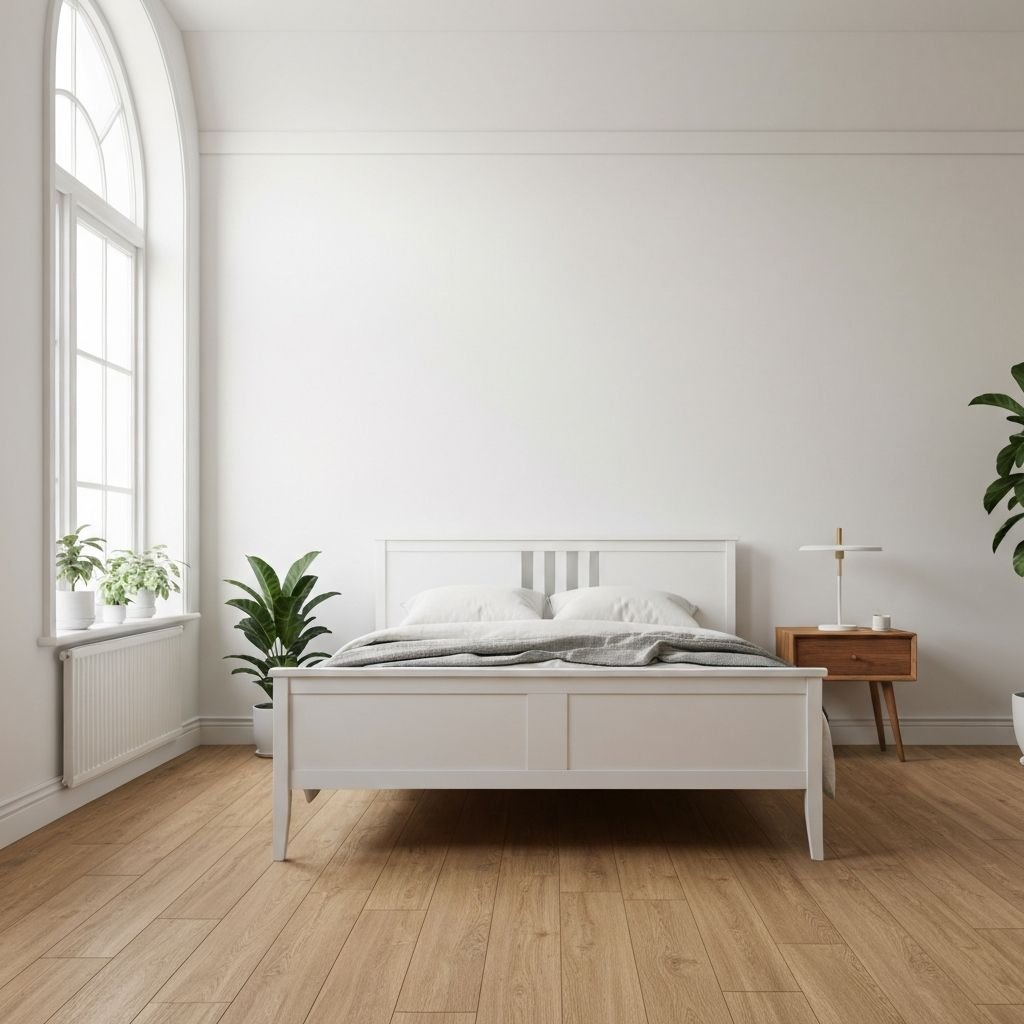 Home minimalist bedroom interior white and wood