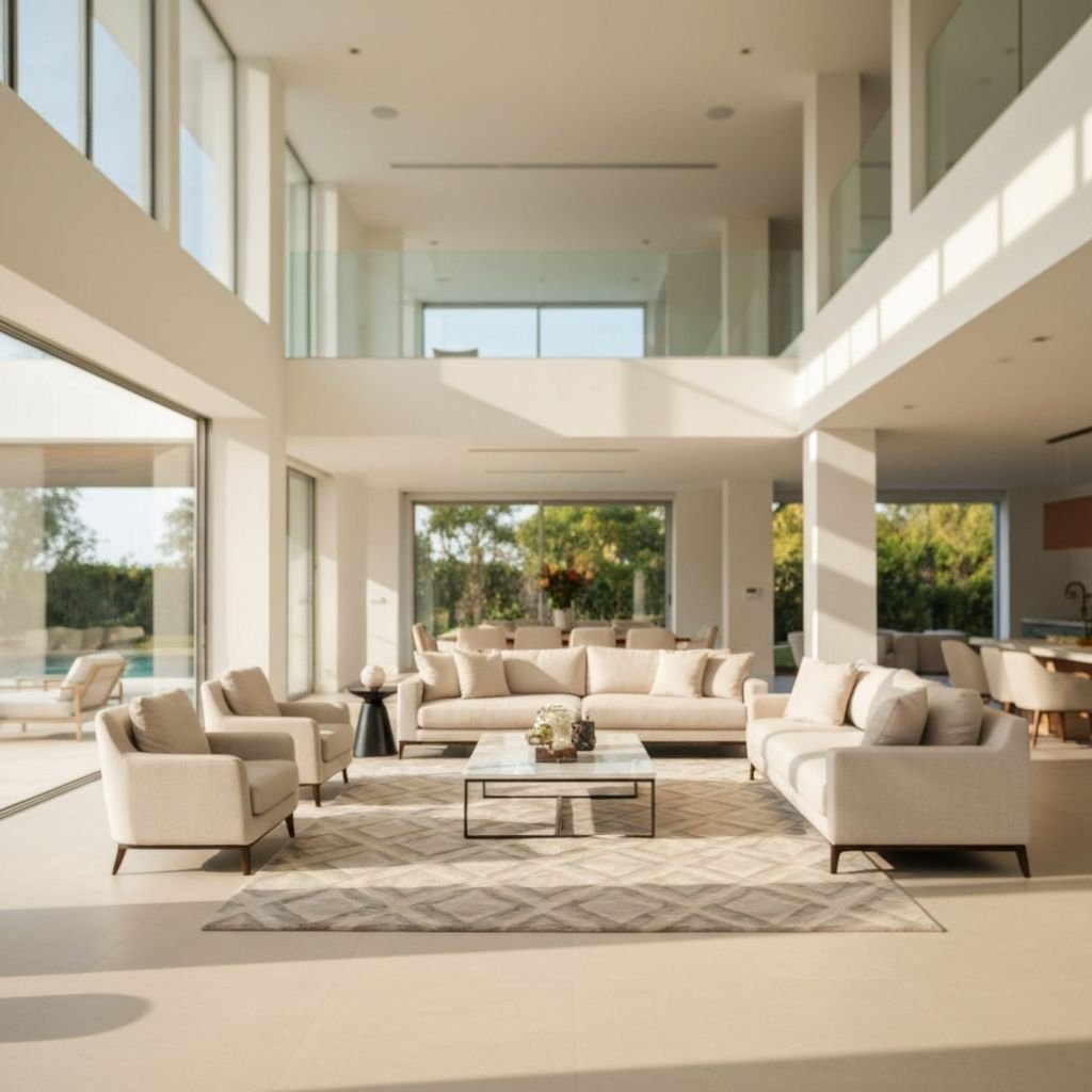 Home modern villa open plan living area interior